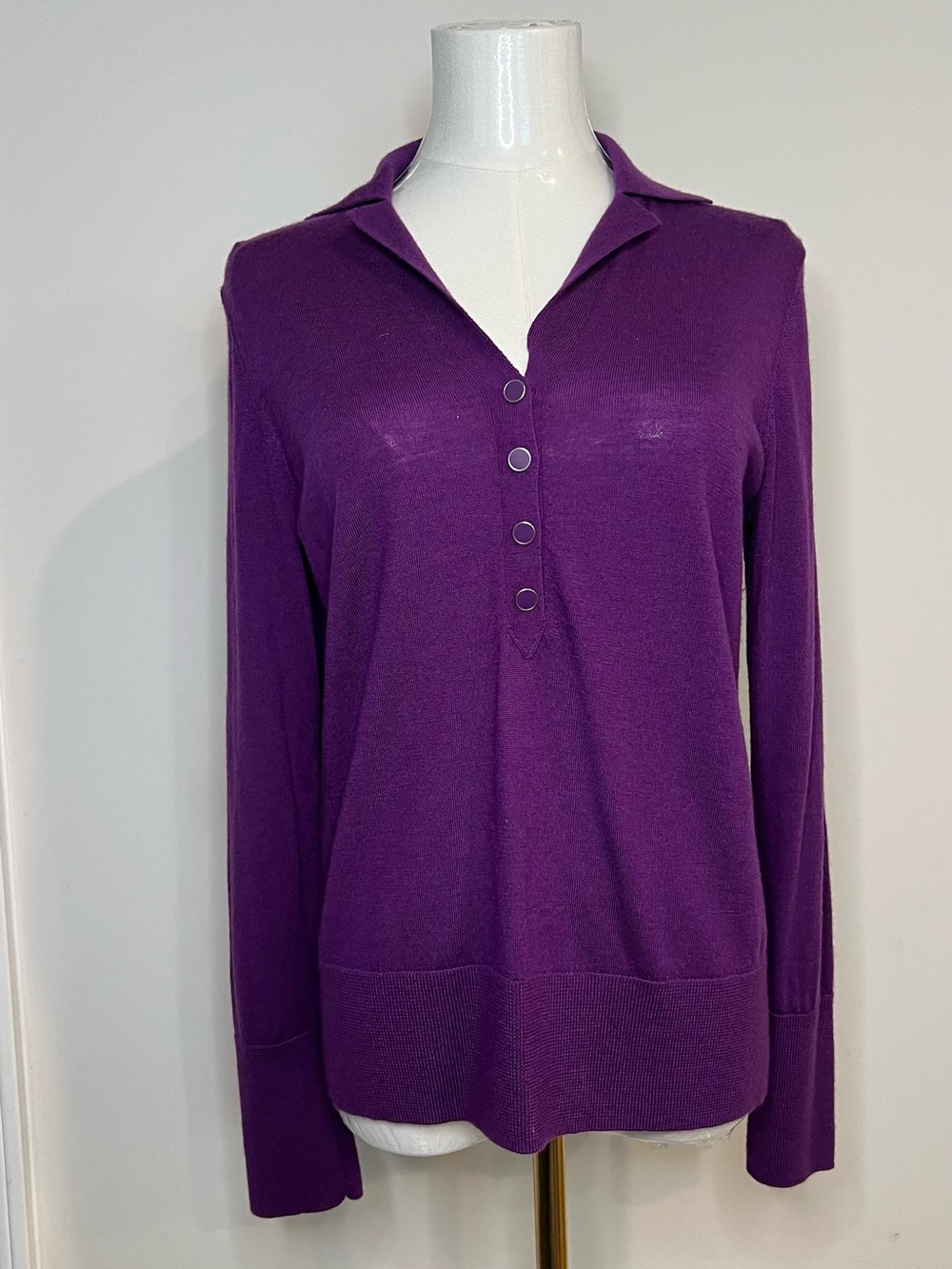 Talbots Women’s Purple Merino Wool Blend Collar Button Casual Career Sweater S